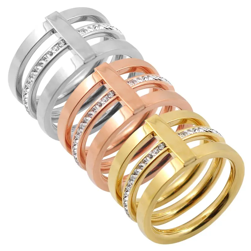 Vintage Crystal Multilayer Big Rings for Women Jewelry 14k Yellow Gold Female Gifts Wedding Party Engagement Luxury Ring