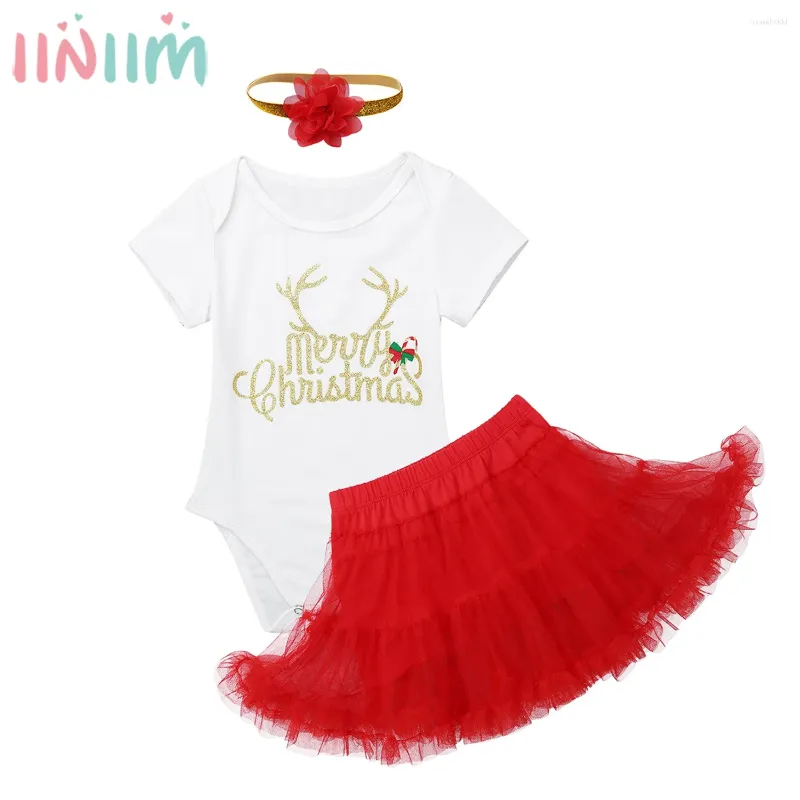 Clothing Sets Iiniim Infantil Baby Girls Christmas Outfit Set Short Sleeves Shiny Letters Printed Romper With Tutu Skirt Headband