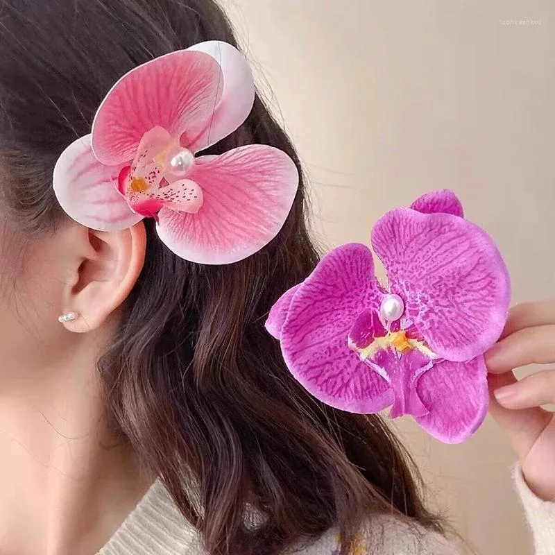 Accesorios para el cabello, horquillas de orquídeas dulces, pasadores con Clip de flores y perlas exquisitas, horquilla de playa coreana para niña, boda a la moda