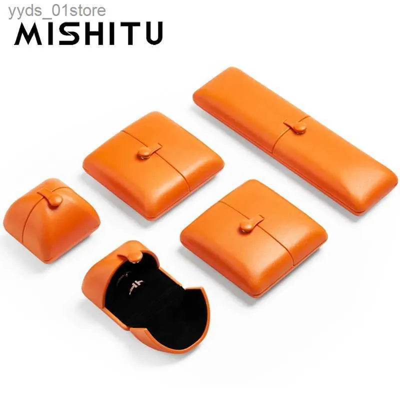 Boîtes à bijoux MISHITU mode boîte à bagues en cuir Orange pendentif longue chaîne boîte de rangement de bijoux pour proposition anniversaire cadeau de mariage L240323