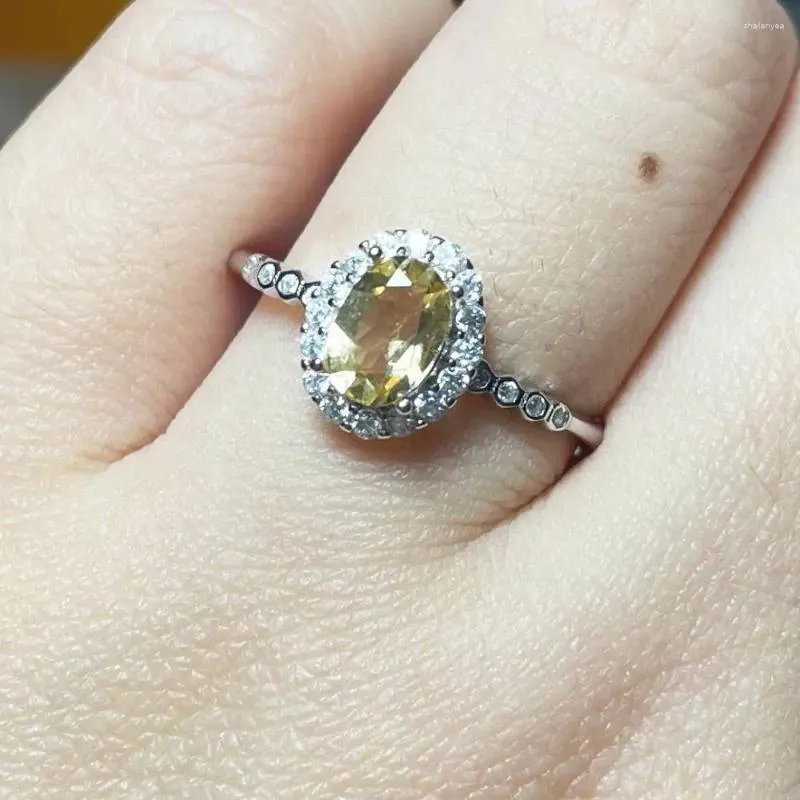 Anéis de cluster 1 anel 925 prata esterlina natural citrino anel ajustável para mulheres presente pedra tamanho aproximadamente 5/7mm