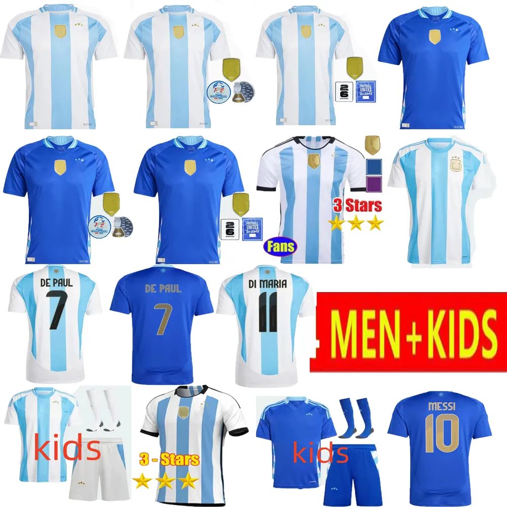 Argentina Futebol Jerseys MESSIS Otamendi DE PAUL Argentina Seleção Nacional Copa DYBALA MARTINEZ KUN AGUERO Maradona Camisas de Futebol 24 25 Homens DI Maria Kids Kits