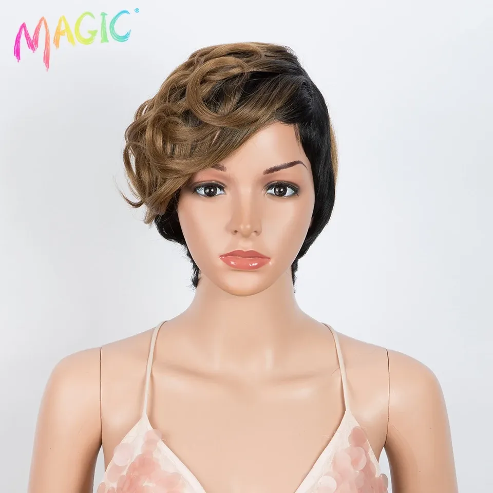 Perucas sintéticas mágicas 10 Polegada perucas de cabelo curto loira onda natural peruca resistente ao calor do cabelo para as mulheres frete grátis cosplay