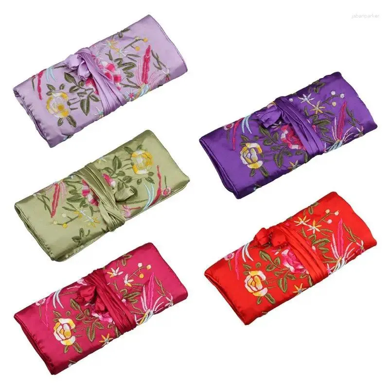 Jewelry Pouches Classic Chinese Embroidery Bag Organizer Silk Tassel Traditional Pouch Roll Wrap Gift Bags