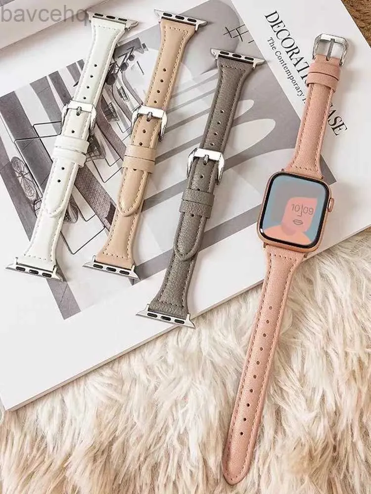 Watch Bands Ultra thin leather strap suitable for Watch strap 44mm 40mm 41mm 49mm 42 45mm wristband womens bracelet iWatch series 9 8 7 6 5 4 3 SE Ultra 2 24323