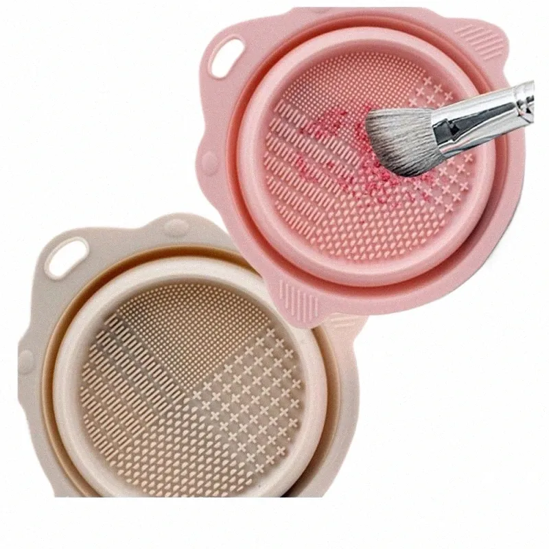 Brosse de maquillage en silice douce, nettoyant pour poudre pliante, bol de nettoyage, pinceaux pour fard à paupières, tapis de nettoyage, outils de beauté, boîte à récurer 81wG #