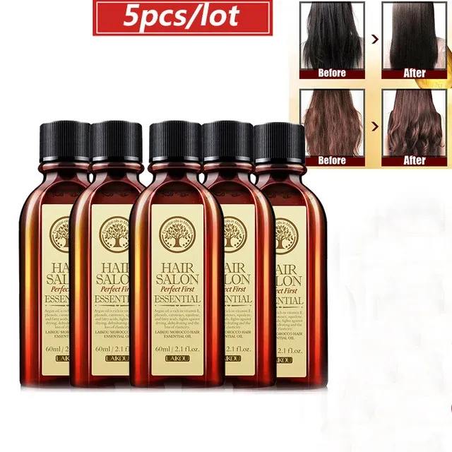 Tratamentos 5pcs 60ML Cuidados com o Cabelo Óleo de Argan Puro Marroquino Óleo Essencial para Cabelos Secos Tipos de Cabelo Multifuncional Cuidados com o Cabelo para Mulher