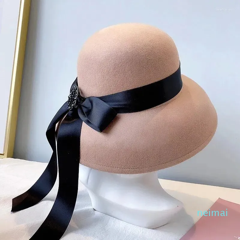 Beralar Moda Çat Tie Fedora Şapkası Kadınlar için Kadın Yün Bowler Felt