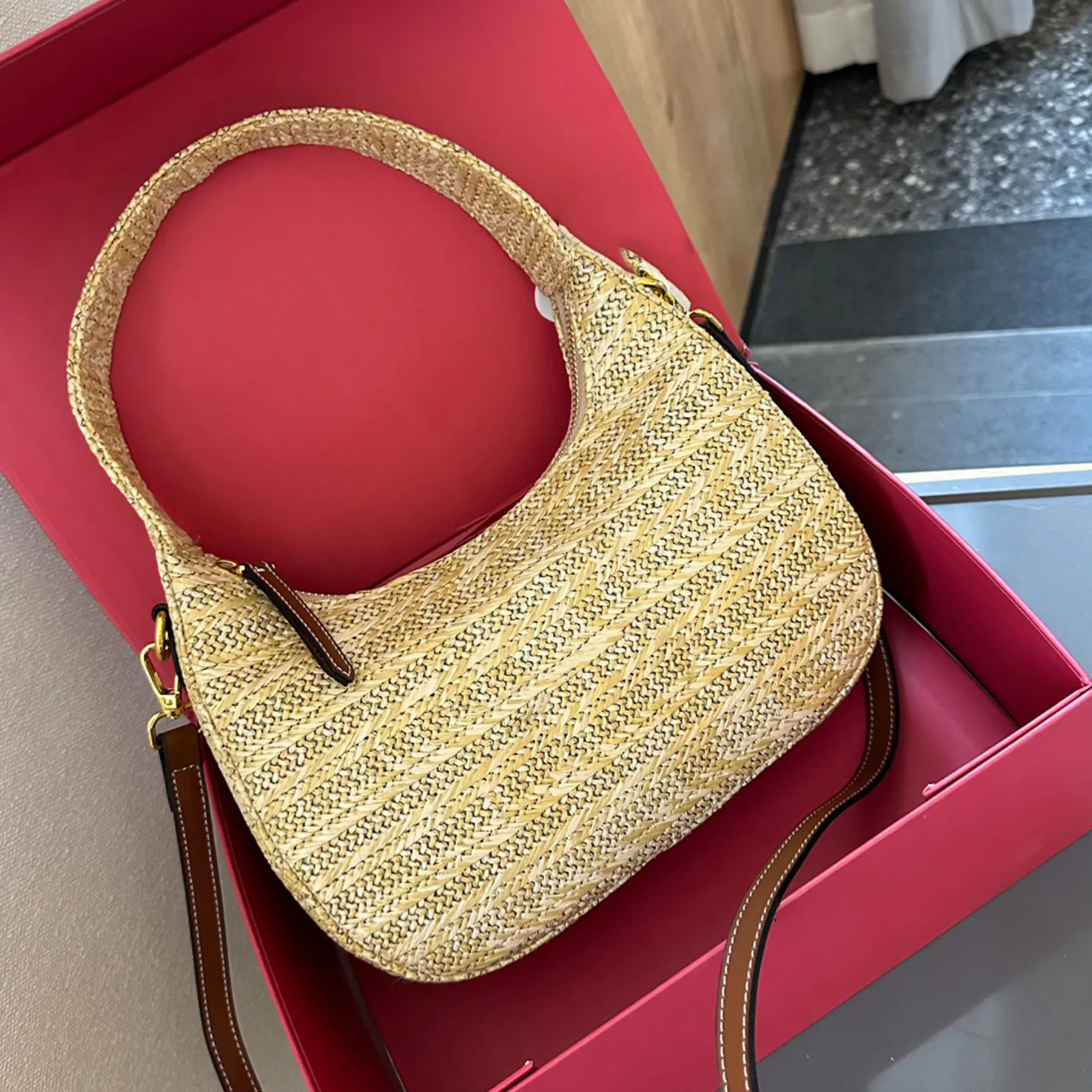 errer crochet hobo sac de luxe designer paille crochet fabrication sac à bandoulière brodé lettrage sac à main femmes été décontracté shopping sac fourre-tout de haute qualité