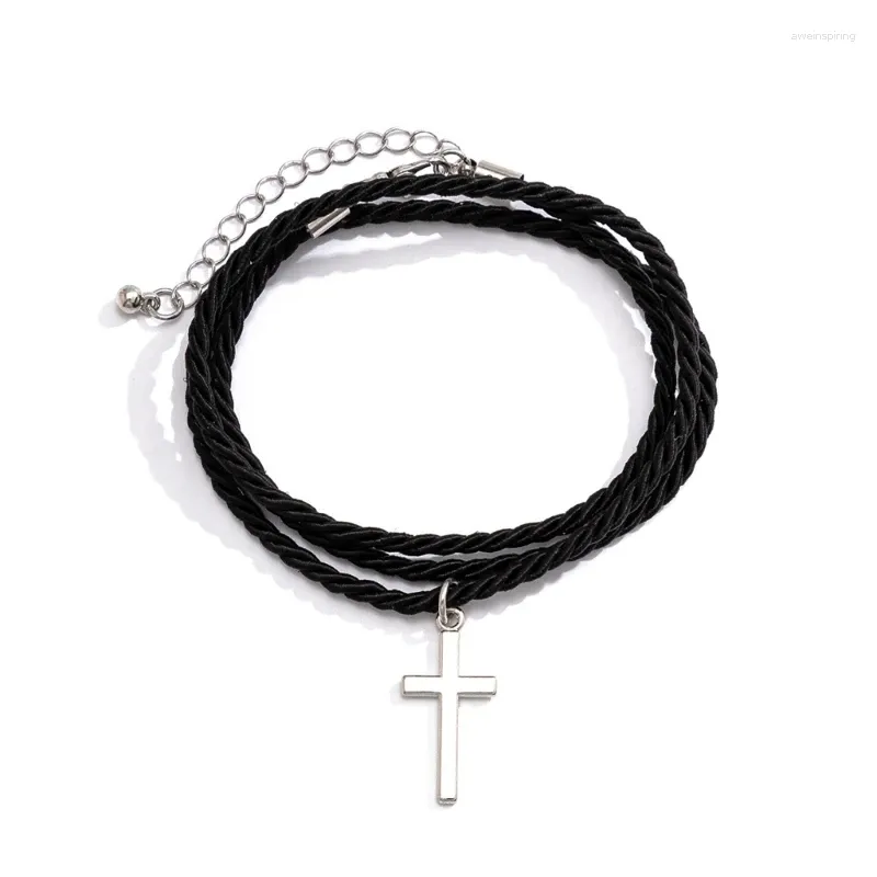 Charme pulseiras simples multi-camada pulseira preta corda corrente pulseira hiphop pingente casual ajustável para jóias masculinas