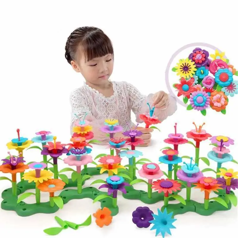 Classificação de brinquedos de empilhamento de brinquedos de arquitetura de jardim de flores - Construindo um buquê de flores e conjunto de jogos de arranjo de flores 24BE 24323