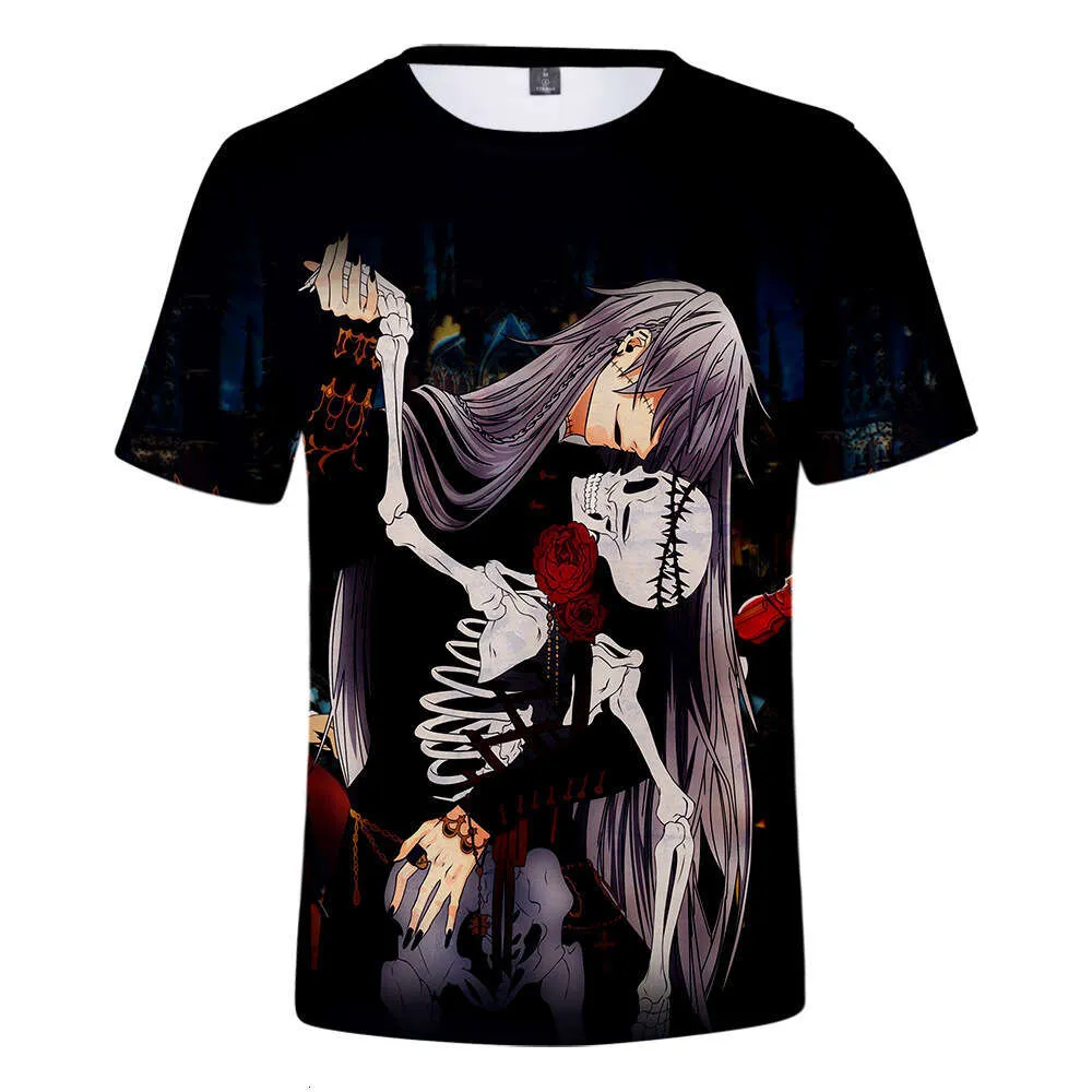 New Japanese Anime Black Deacon? Butler Surrounding Digital Printed Casual Short Sleeved T-shirt