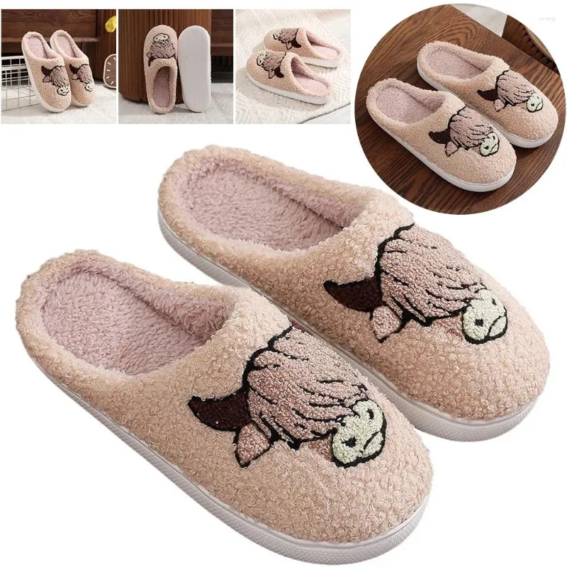 Shoes Walking 797 Slippers Winter Indoor Non-slip Cow Warm Plush Home Slipper Women Men Breathable Bedroom 36753