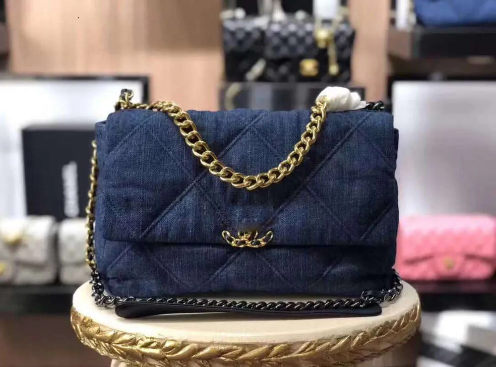 Denim omuz çantası çanta zinciri çantası lüks tasarımcı tote çantaları kadın kovboy dağınca çanta çapraz kavrama altın det ve kayış koyu mavi cüzdan 102ess