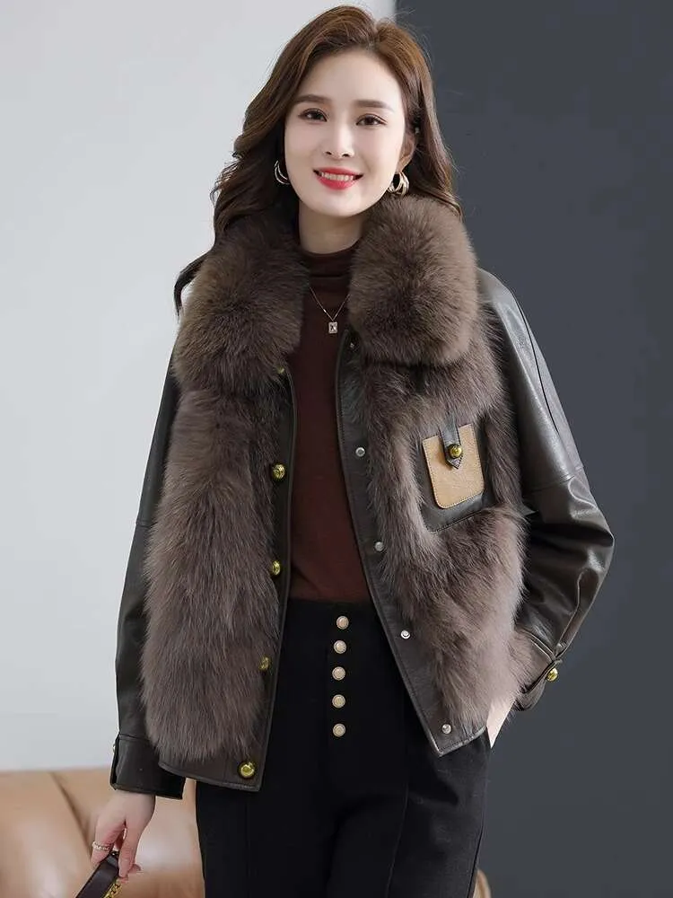 Imitação de pele de raposa casaco de grama feminino inverno novo haining couro pele de carneiro para baixo estilo jovem