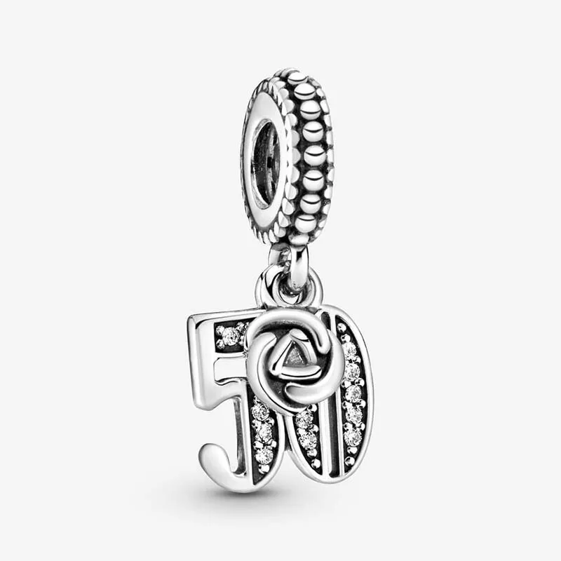 50th Celebration Dangle Charm Pandoras 925 Sterling Silver Luxury Charm Set Charmsデザイナーネックレスペンダントオリジナルボックス最高品質の卸売