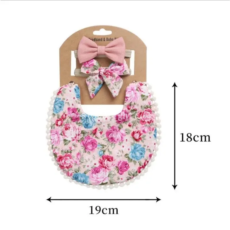 2024 Baby Tassel Saliva Towel Headband Set Floral Newborn Double Side Bib Boys Girls Bandana Burp Infant Feeding Smock Stuff 12 Designs