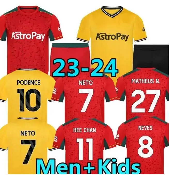 23 24 SARABIA Wolven Voetbalshirts RAUL MATHEUS NETO NEVES TRAORE 2023 2024 Wanderers PODENCE LEMINA HEE CHAN Wolverhampton Voetbalshirt Heren Kit Kinderen