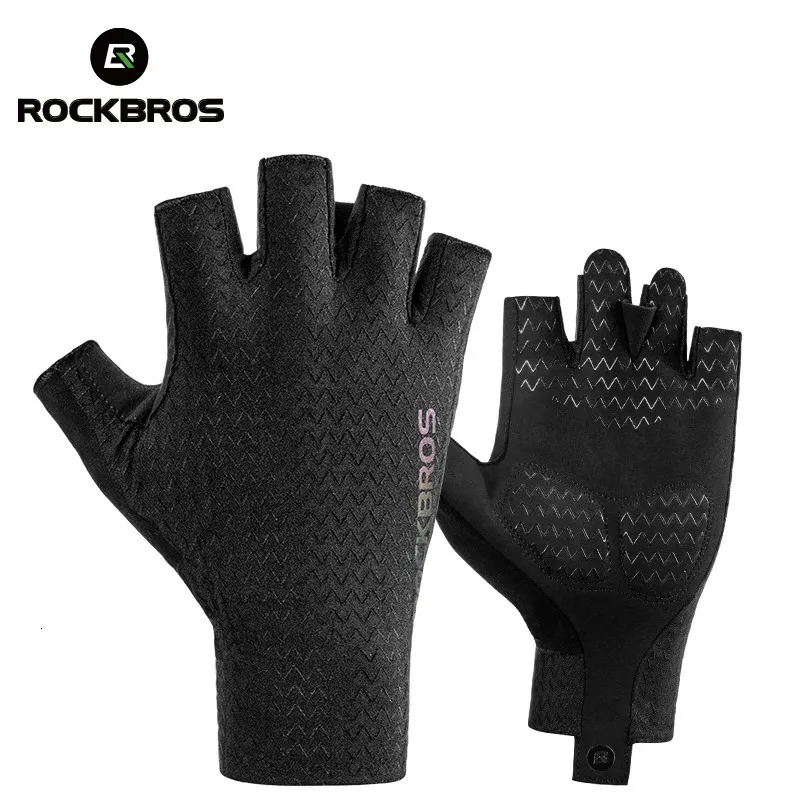 ROCKBROS Guanti da ciclismo Autunno Primavera MTB Guanti da bici SBR Pad Mezze dita Guanti da bicicletta Uomo Donna Guanti antiurto traspiranti 240319