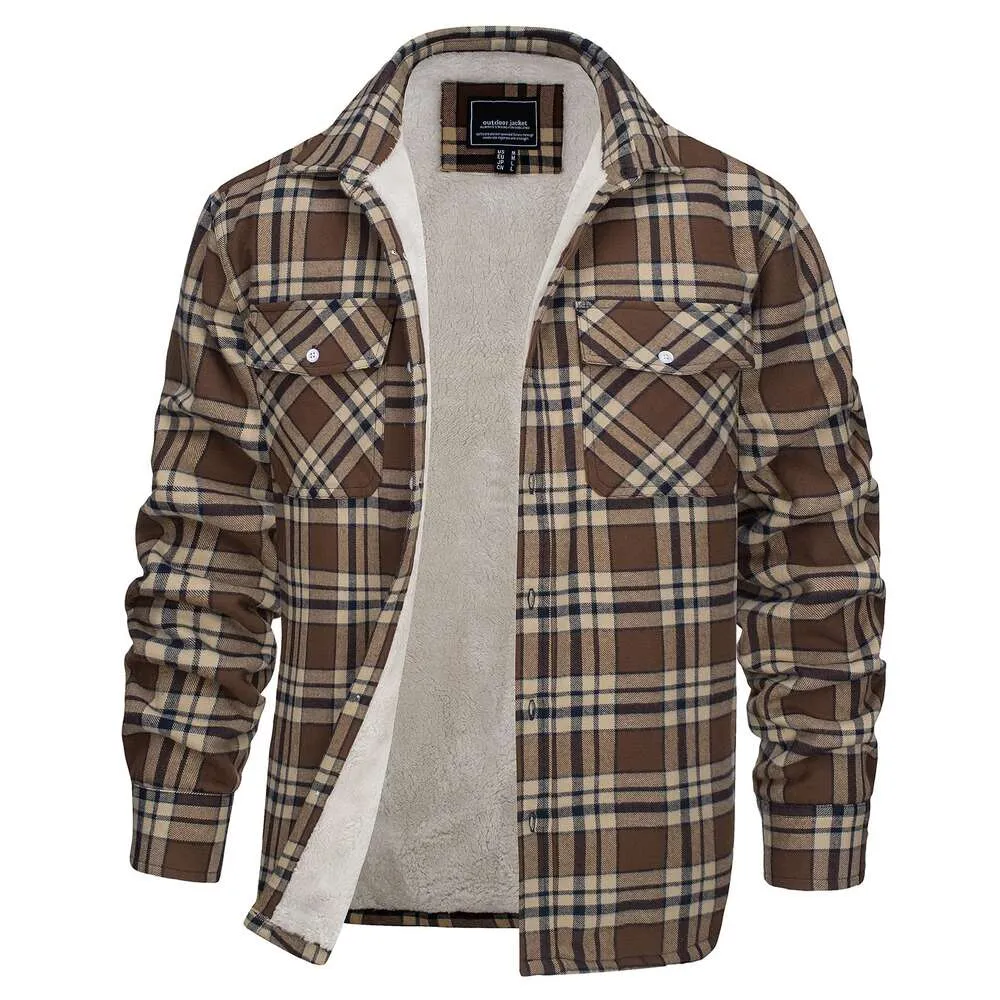 EKLENTSON Heren Winter Dikke Fleece Gevoerde Warme Plaid Flanel Overhemd Jassen Casual Button Down 3 Zakken Sherpa Jassen