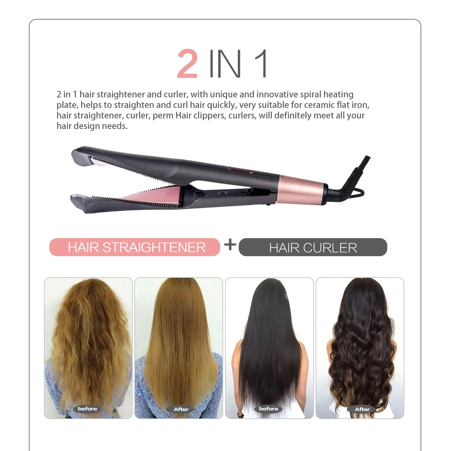 Irons 2 In 1 Curling And Straightening Twist Iron Splint Professional Negative Ion Flat Iron Instant Heating Hair Straightener&Curler