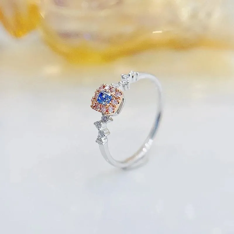 Anneaux de cluster YM2024 Solide 18K Or Nature Bleu Diamants 0.12ct Mariage Fiançailles Femelle Pour Femmes Bague Fine