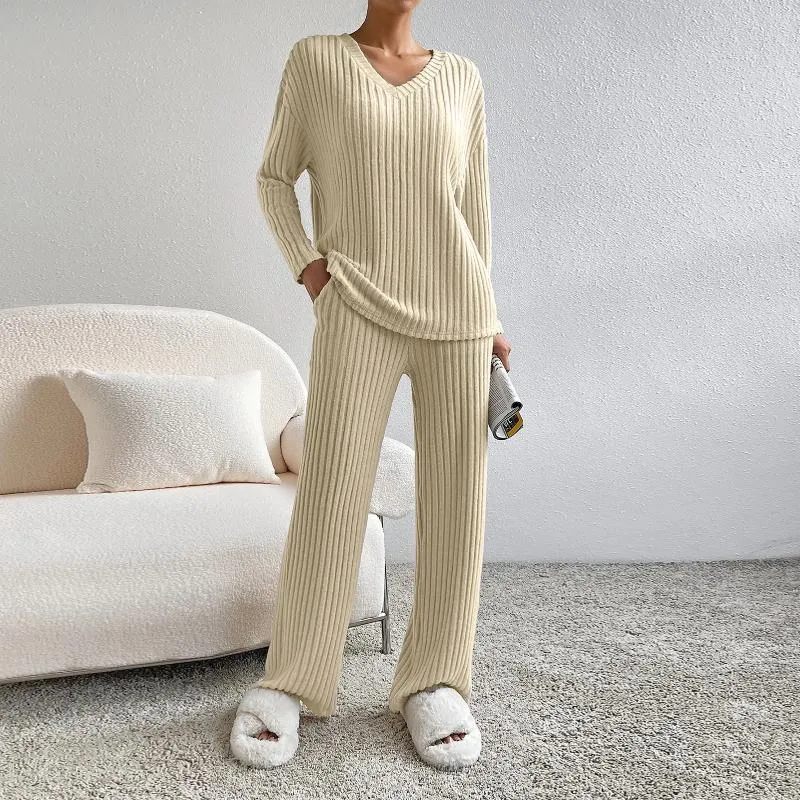 Dames Tweedelige broek Dames Tops met lange mouwen Palazzo-set Comfortabel Gebreide trui Shirts Volledige lengte broek Chique Eenvoudig Slouchy Loungewear