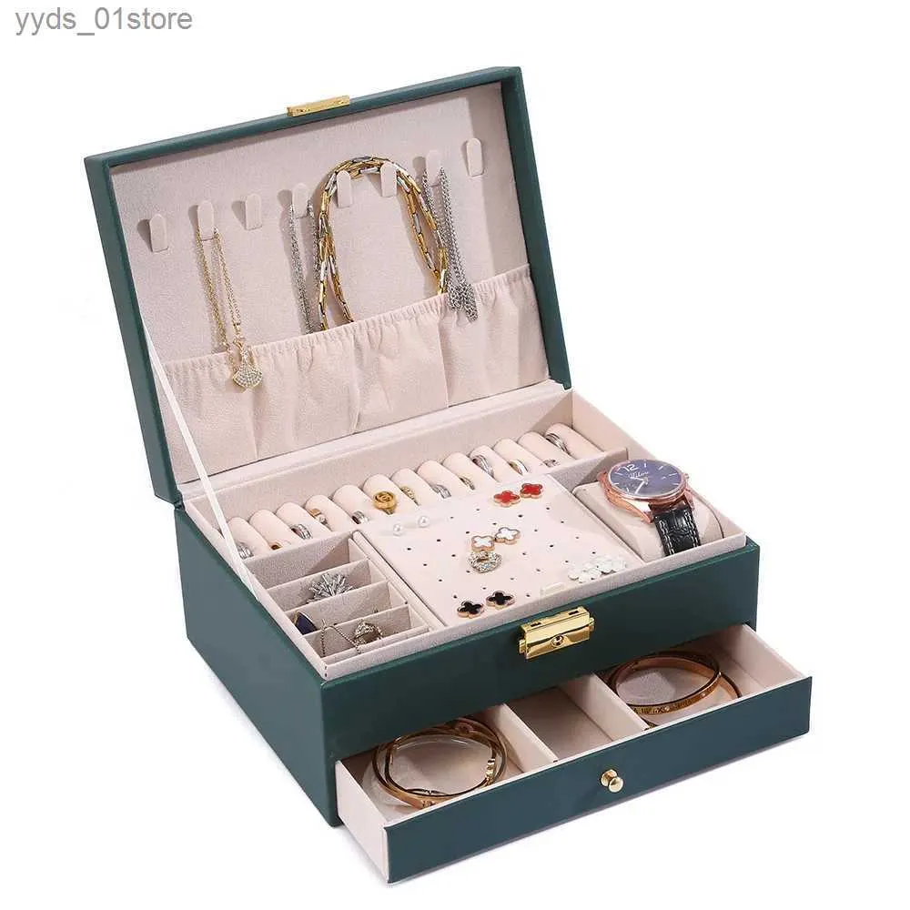 Jewelry Boxes Double Layer Jewelry Storage Box With Lock High Quality Necklace Earrings Holder L240323