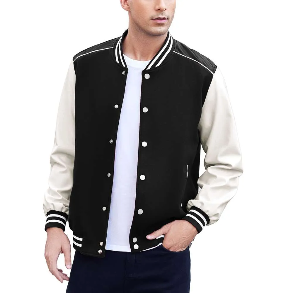 Coofandy Mens varsity casual läderhylsa Baseball Letterman Bomber Jacketrock