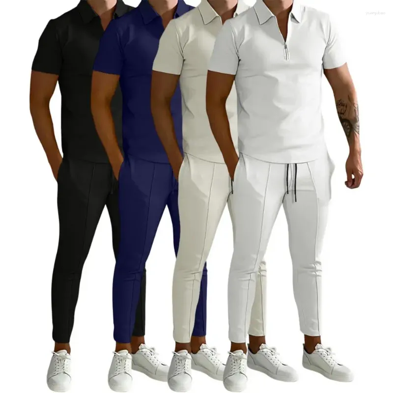 Survêtements pour hommes 2 pièces/ensemble survêtement d'été confortable hauts pantalons costume lavable couleur unie accessoires d'extérieur pratiques