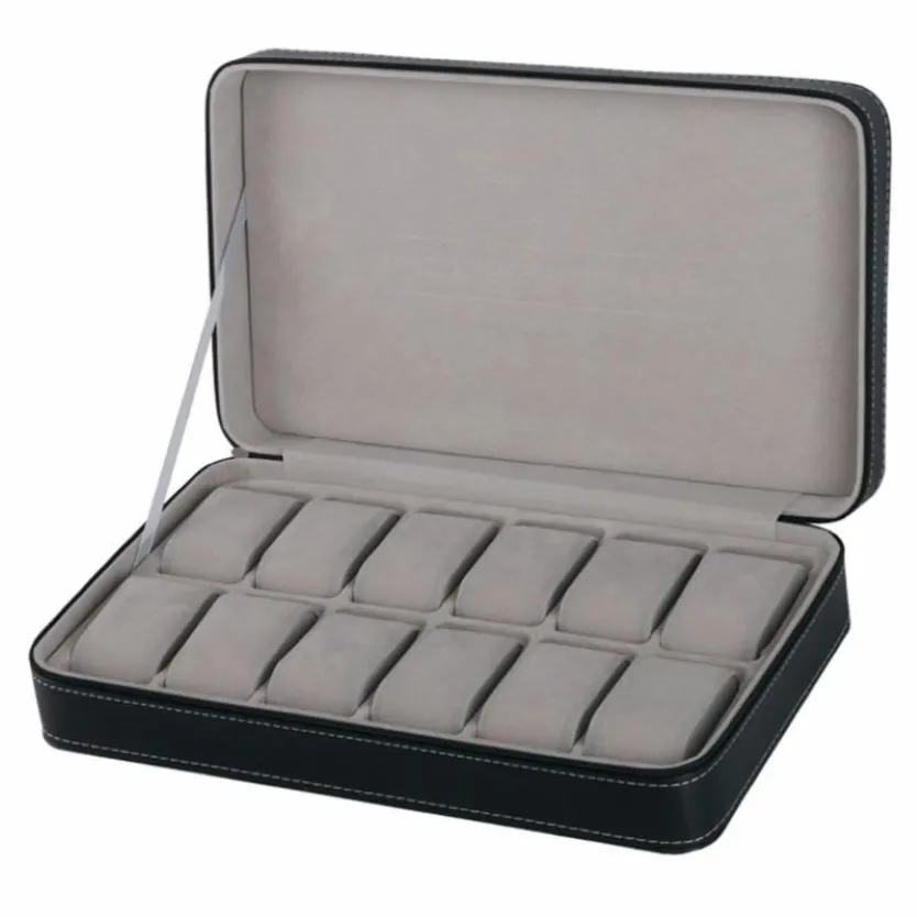 Watch Boxes & Cases Box 6 10 12slots PU Leather Jewelry Case Elegant Wrist Present Gift Display Storage Organizer Holder Gray270w