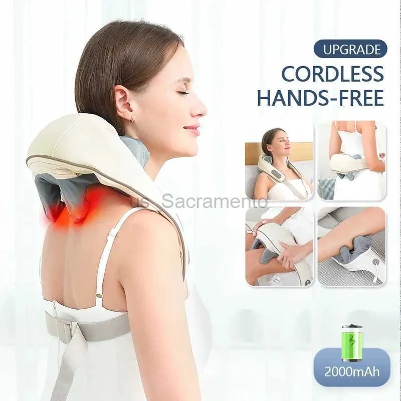 Massera nackkudde Electric Heat Neck and Back Massager Trådlös sjal Knådning Cervical Spine Massager Axel Avkopplande trapezius muskelmassager 240323