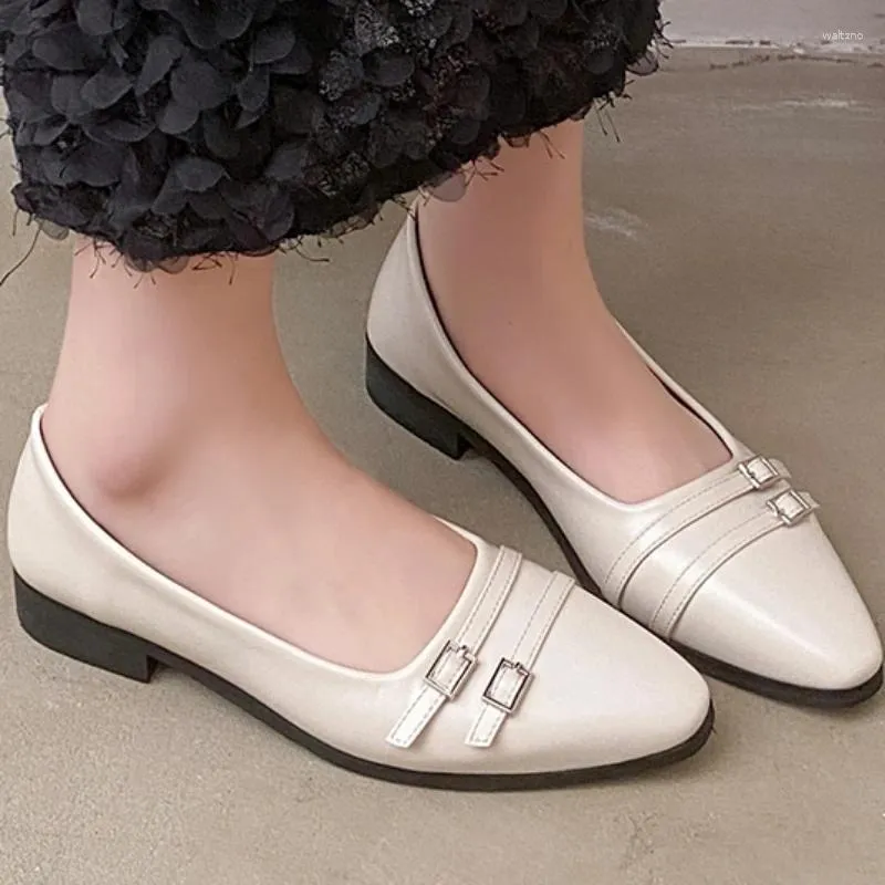 Casual Shoes Spring 2024 Women's Flats Pointed Toe Slip-on Leather Plus Size Woman Zapatos Para Mujeres