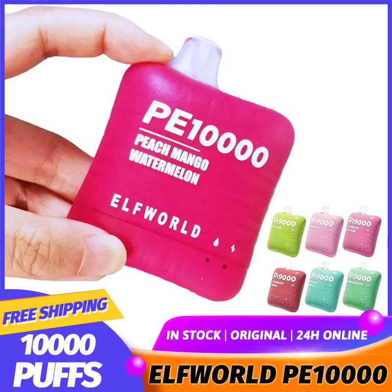 Original Elfworld PE10000 10000 puffs engångsvapspenna e cigarettinladdningsbart batterimesh spole 10k 18 ml Förspillad vagn POD 22 Flavors Elf World Elfbar Pi 10000