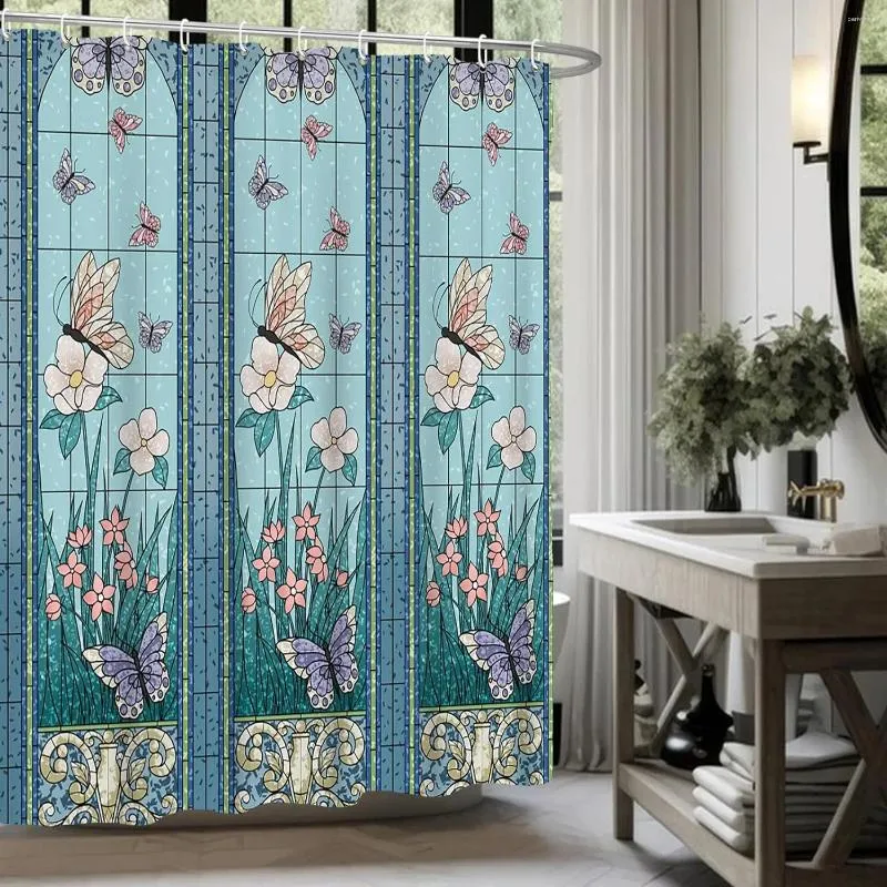 Shower Curtains Garden Curtain Colorful Butterfly Floral For Bathroom Modern Design Plant Fabric Bath With Hooks