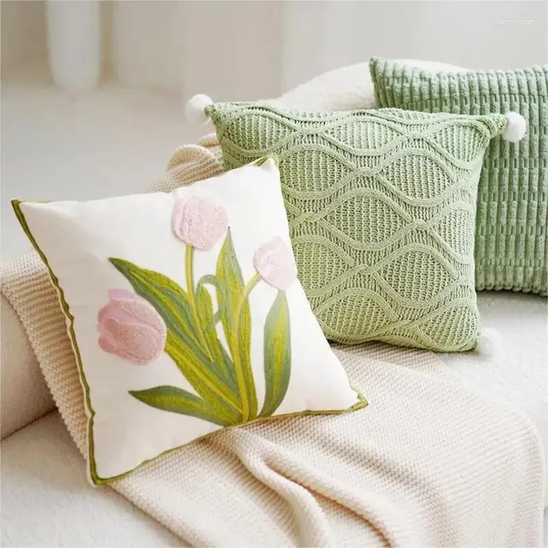 Taie d'oreiller à motif de tulipe, housse en matériau doux, Style Ins, broderie 3D, housse de taille de canapé