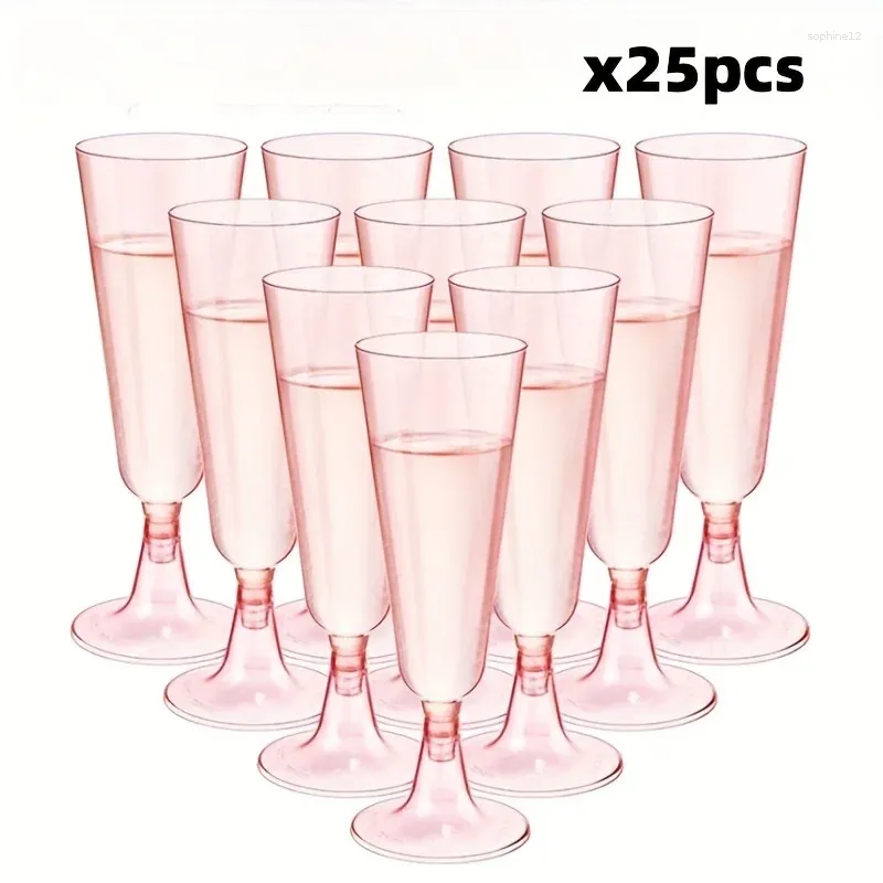 Wine Glasses 25pcs 150lm Plastic Champagne Flutes Disposable Sparkling Bar Cups Clear Toasting For Weddings Cocktail Event