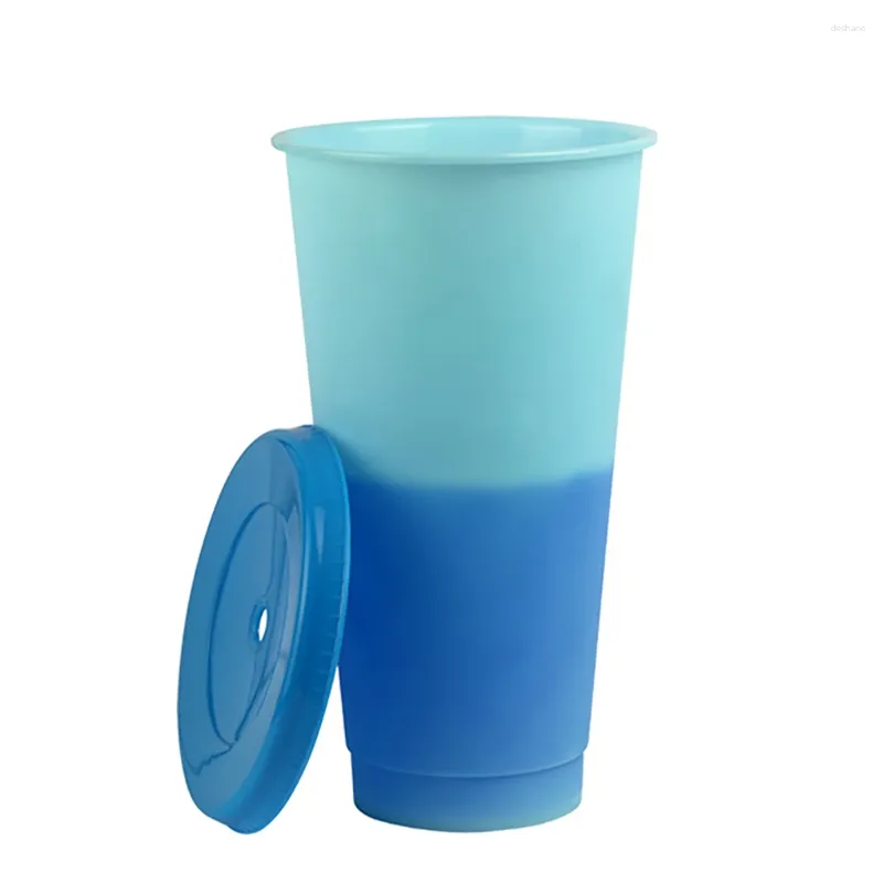 Mugs 5Pcs Water Cups Plastic Temperature Color Changing Straw Cup Cold Drink Coffee Mug For Adult Kids