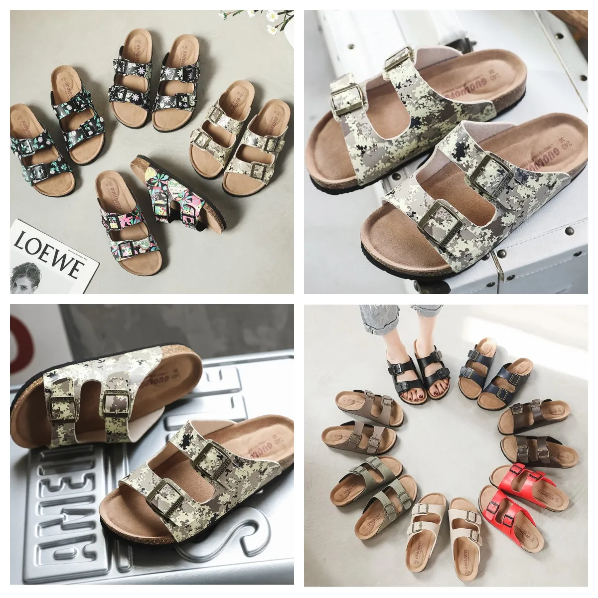 GAI cork slippers for external wear cross-border large-sized foreign trade sandals and slippers one word double button beach shoes Haken shoes New Arrived
