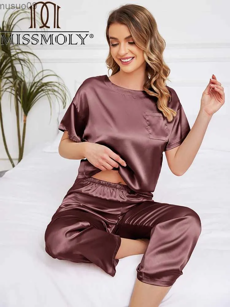 Home Clothing Womens Seidenpyjamas kurzärmelig