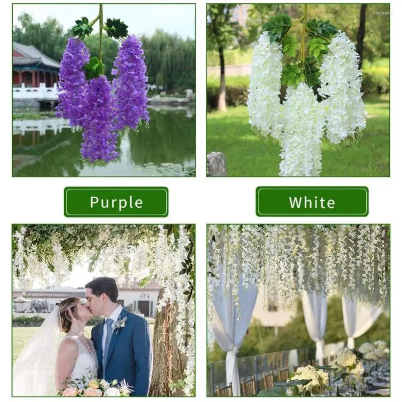 Dekorativa blommor Simulerade Wisteria Vine Artificial Flower Living Room Plants Decoration Takgrön bröllop O3Q0