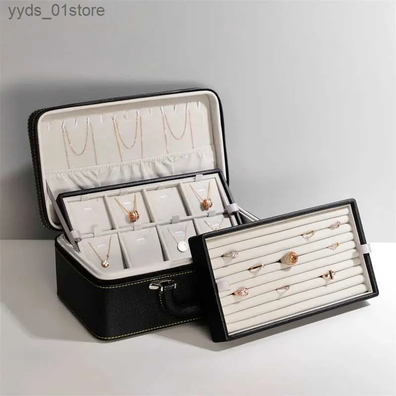 Jewelry Boxes MISHITU 3-Layer Jewelry Storage Box Multifunctional Jewelry Rings Necklace Pendent Storage Case Leather Jewelry Organizer Box L240323