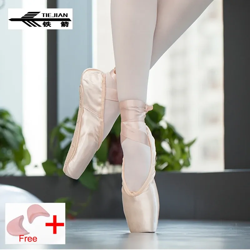 Schuhe professionelle Ballettpunkte Schuhe Leinwand Satin Pink Black Red Ballerina für Tanzleistung mit Zehenpad