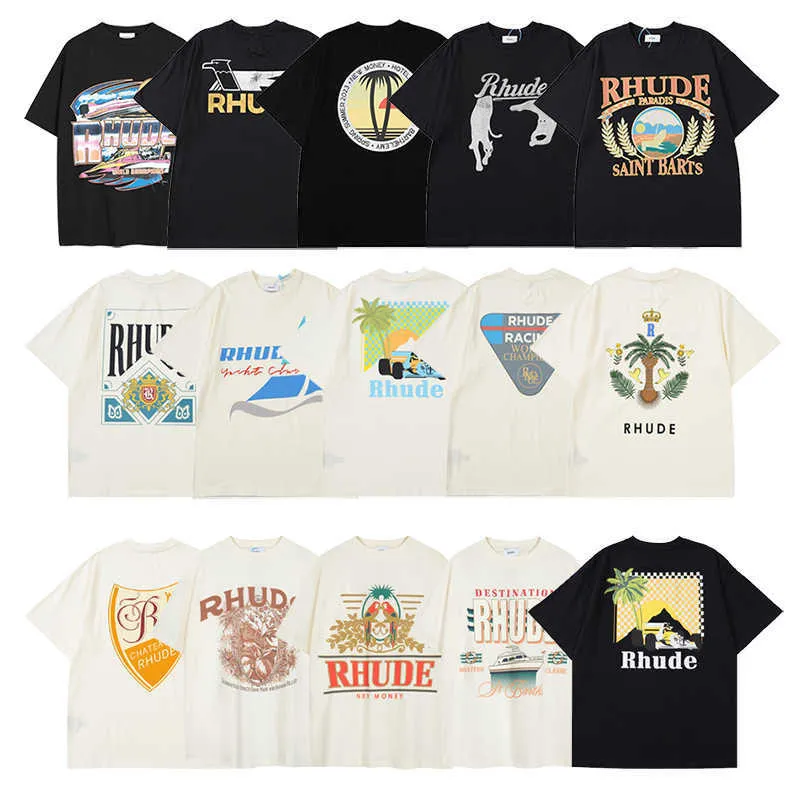 Distinguishing Market Currency Rhude Letter Poster Printing Summer New Couple Loose Short Sleeve T-shirt Trend