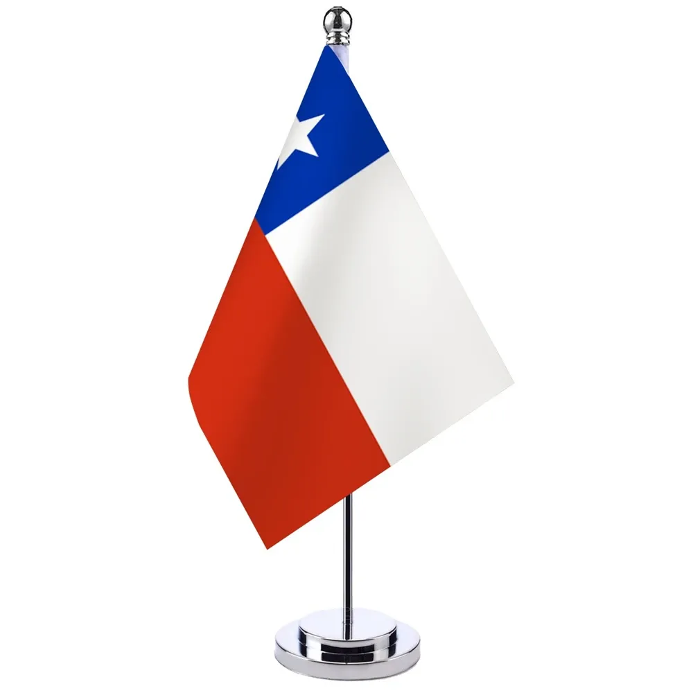 Accessories 14x21cm Office Desk Flag Of Chile Banner Boardroom Table Stand Pole The Chilean National Flag Set Meeting Room Decoration