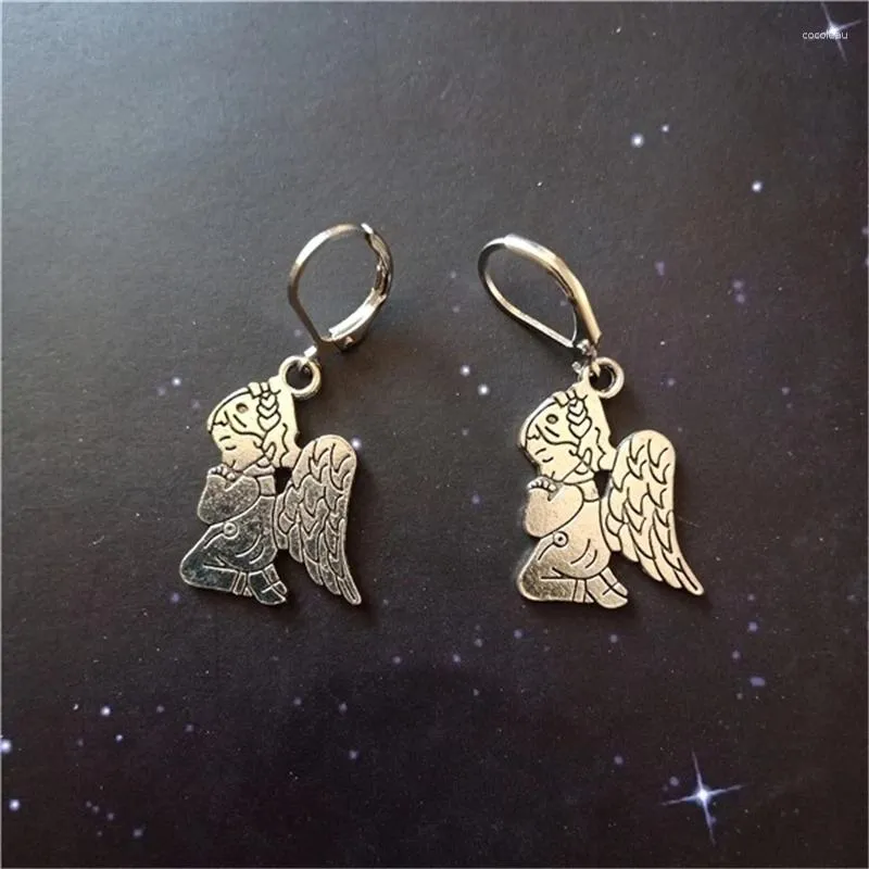 Dangle Earrings Praying Angel Leverback Pendant Memorial Gift Ear Clip Puncture