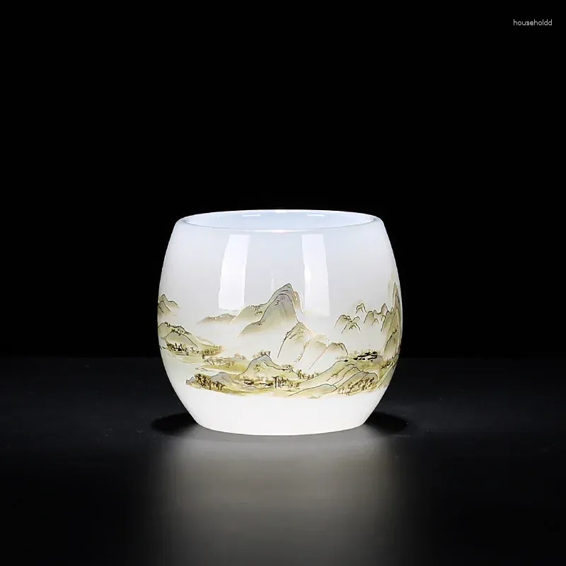 Koppar tefat jade porslin glas te cup qianli jiangshan carving master kinesiska kungfu ställer in flera färger att välja mellan