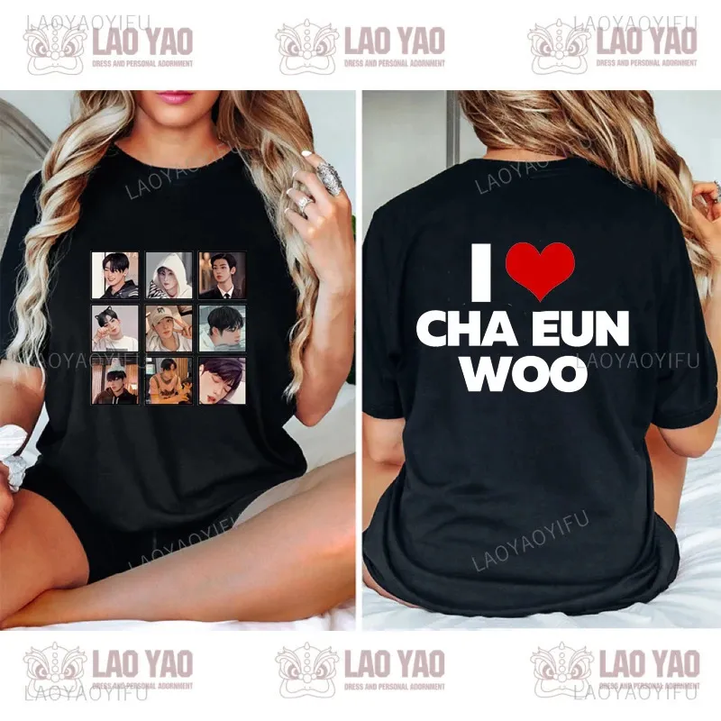 Cha Eun Woo Graphic T Shirts Gift Ideas for Fan Harajuku Womens T-shirt Kpop Sportswear Man Goth Clothes Streetwear Tops Y2k 240320