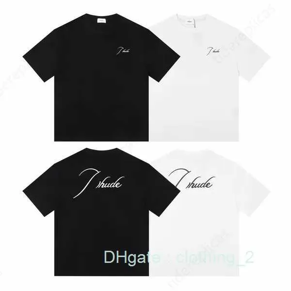 Rhude Mens Camiseta Designer Camisetas Roupas Camisa Vintage Padrões Literários Impressos Ombro Solto Corrida High Street Hip Hop 4EJ0