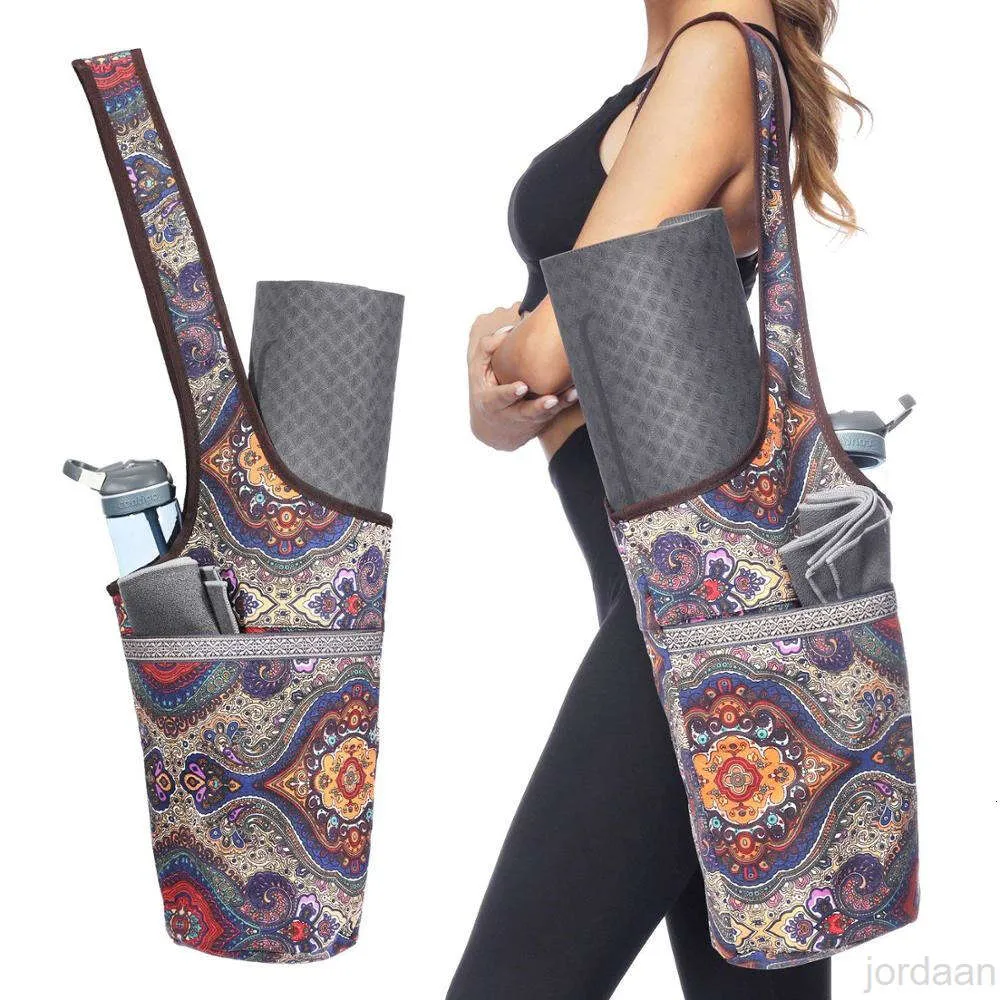 Yoga väska Eco Friendly Bulk Printed Canvas Sports Fitness Gym Mat Carrier Bag med stor sidopock blixtlås S9R6